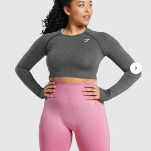 GymShark Vital Seamless Crop Top and Shorts Bundle- Charcoal Marl